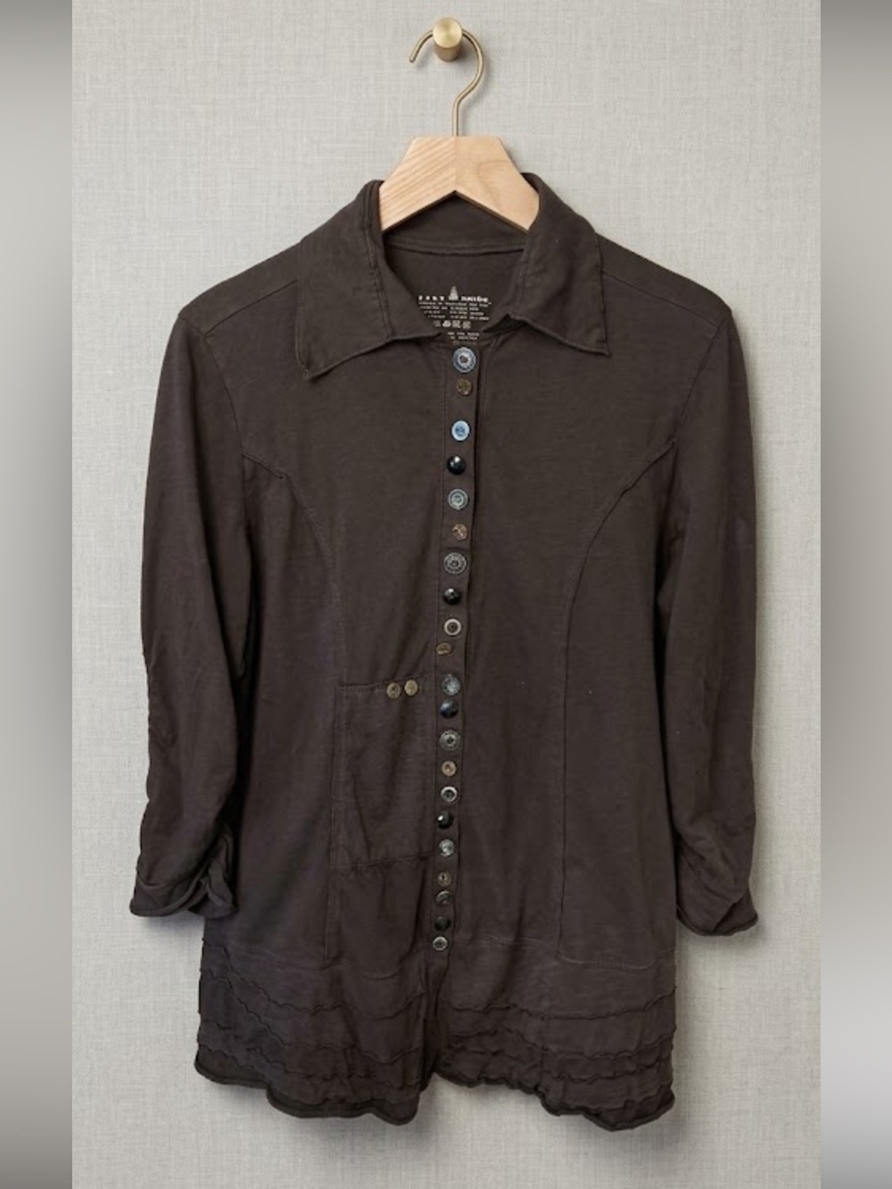 Neon Buddha Brown Cotton Blend Ruffled Hem Top
